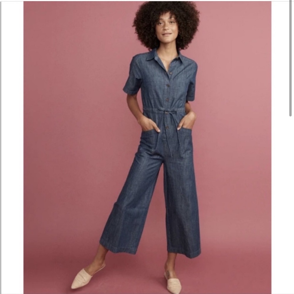 Marine Layer Joni denim wide leg cropped jumpsuit